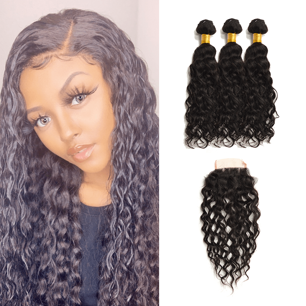 9A Grade Peruvian Virgin Hair Water Wave - 3 Bundles + Water Wave Closure