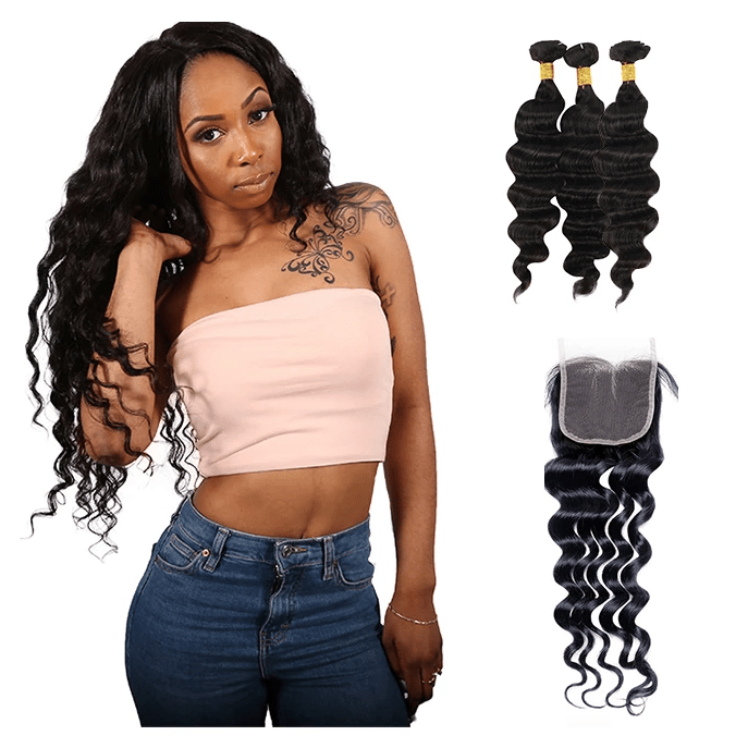 9A Grade Peruvian Virgin Hair Loose Wave - 3 Bundles + Loose Wave Closure