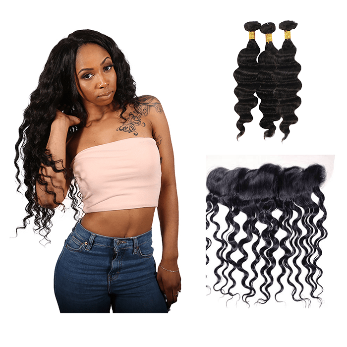 9A Grade Peruvian Virgin Hair Loose Wave - 3 Bundles + Loose Wave Frontal