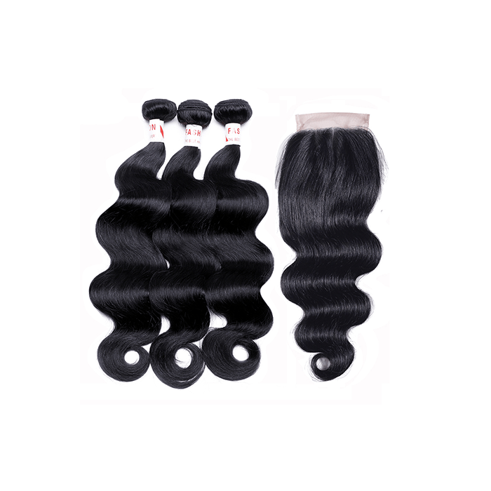 8A Grade Human Hair Body Wave - 3 Bundles + Body Wave Closure
