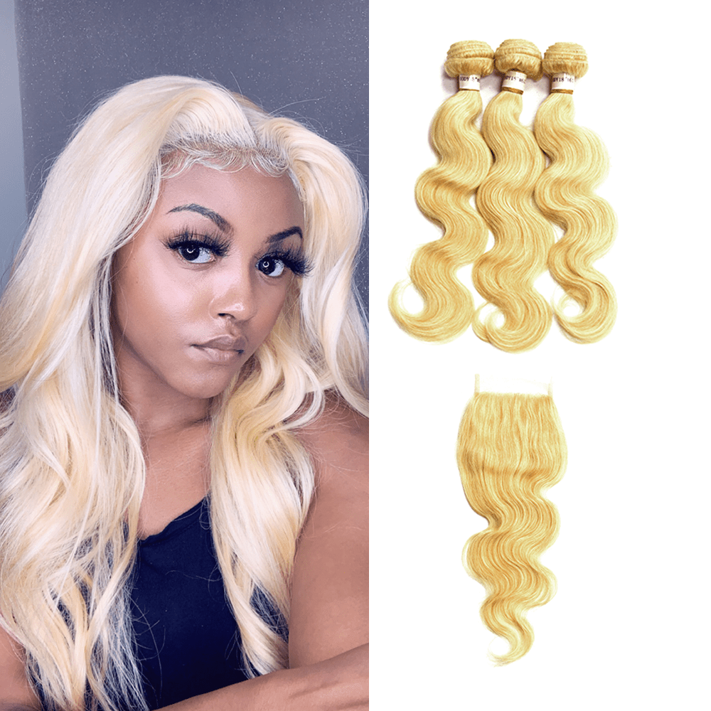 8a Grade brazilian Virgin Hair Body Wave color 613 - 3 Bundles + 613 Body Wave Closure