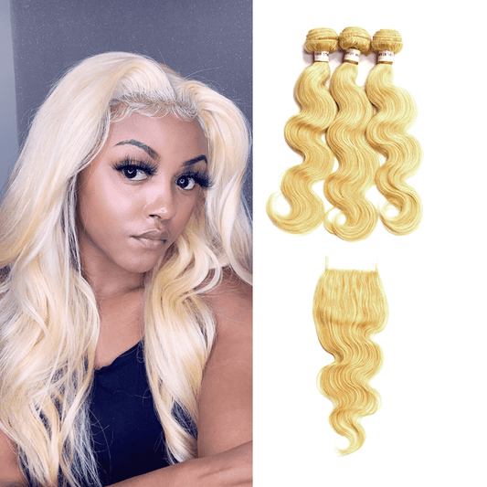 8a Grade brazilian Virgin Hair Body Wave color 613 - 3 Bundles + 613 Body Wave Closure