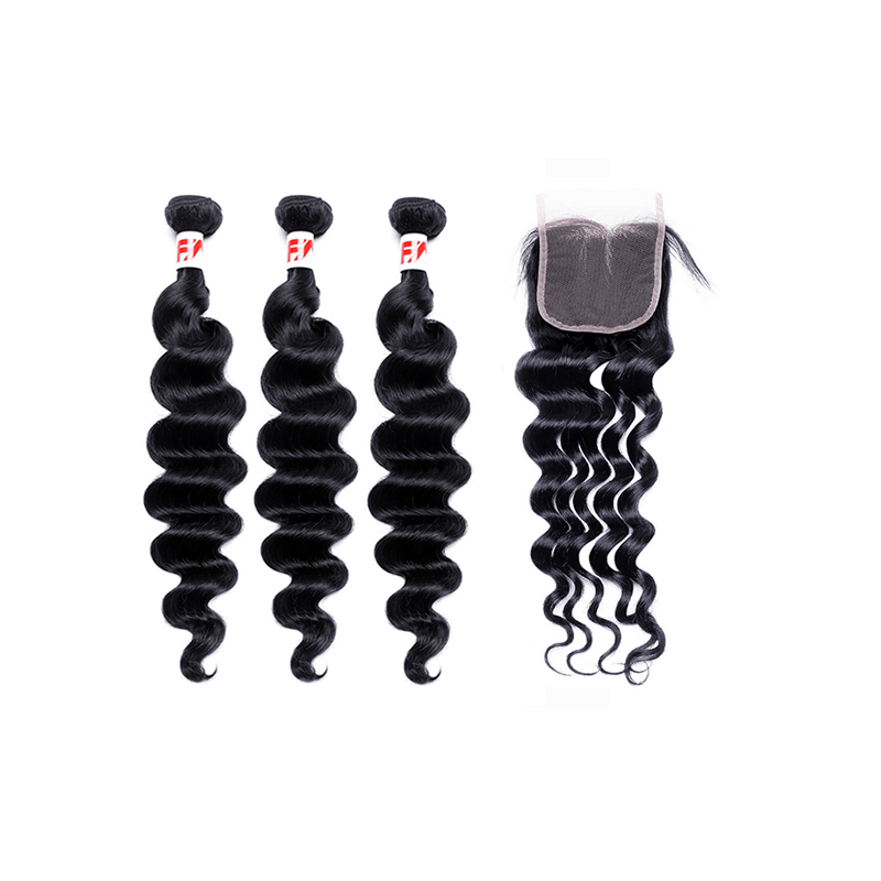 9A Grade Peruvian Virgin Hair Loose Wave - 3 Bundles + Loose Wave Closure
