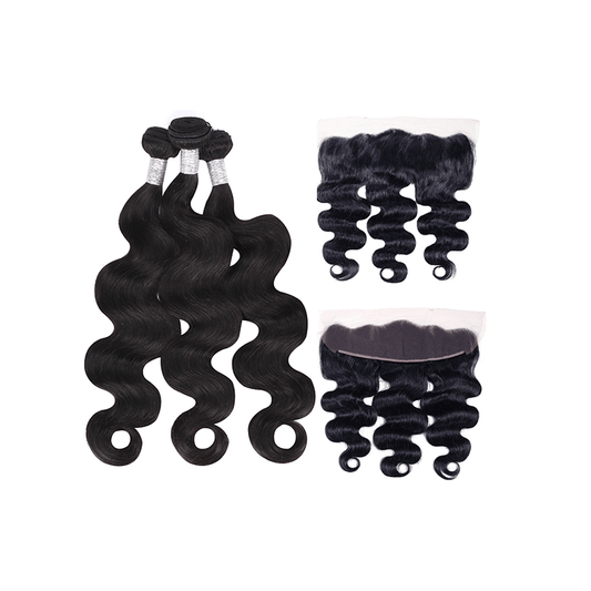 10A Grade Indian Remy Hair Body Wave - 3 Bundles + Body Wave Frontal