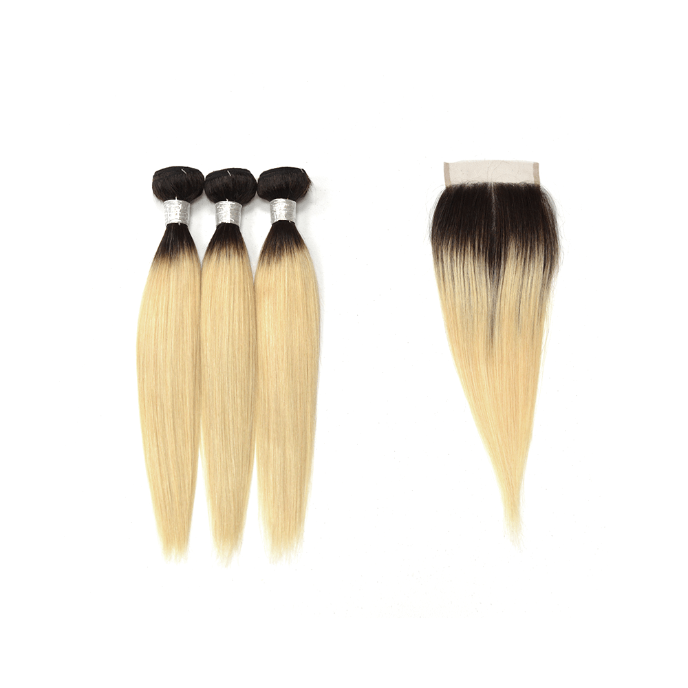 10A Ombre T1B/613 Straight 3 Bundles+Closure