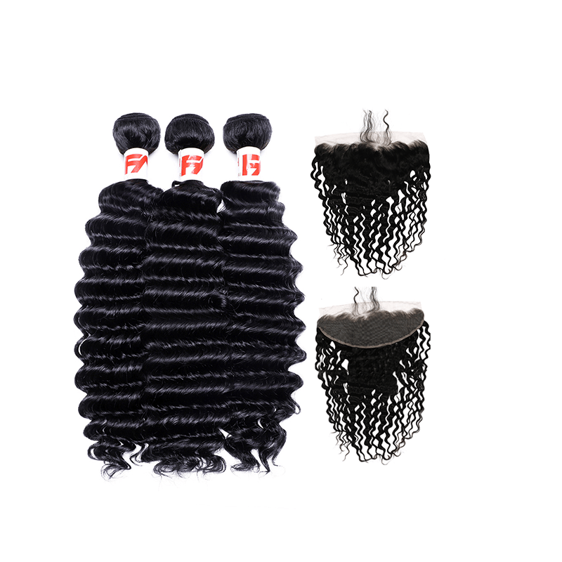 8A Grade Human Hair Deep Wave - 3 Bundles + Deep Wave frontal