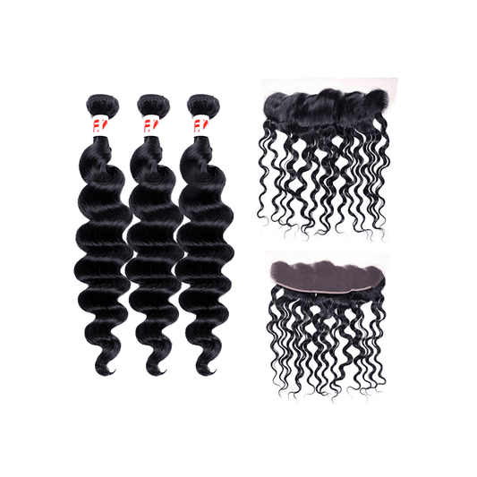 9A Grade Peruvian Virgin Hair Loose Wave - 3 Bundles + Loose Wave Frontal