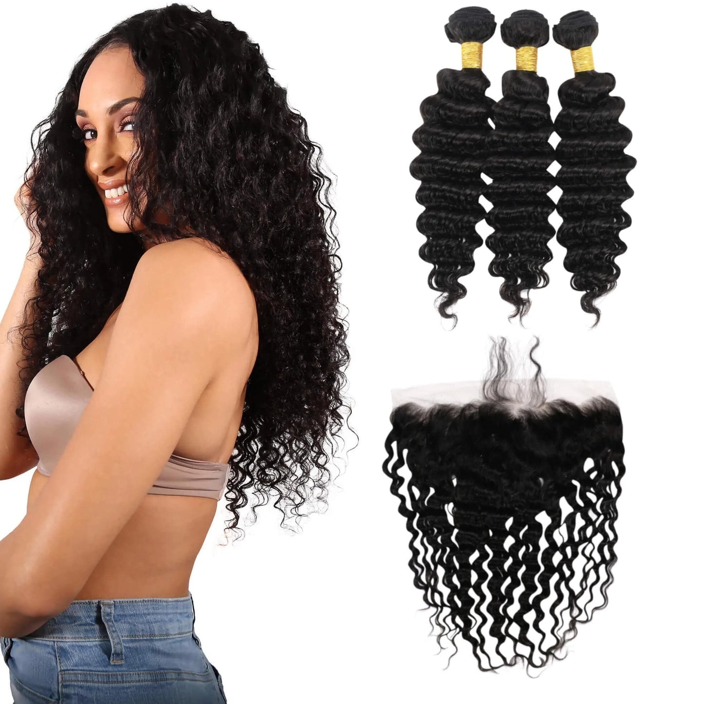 9A Grade Peruvian Virgin Hair Deep Wave - 3 Bundles + Deep Wave Frontal