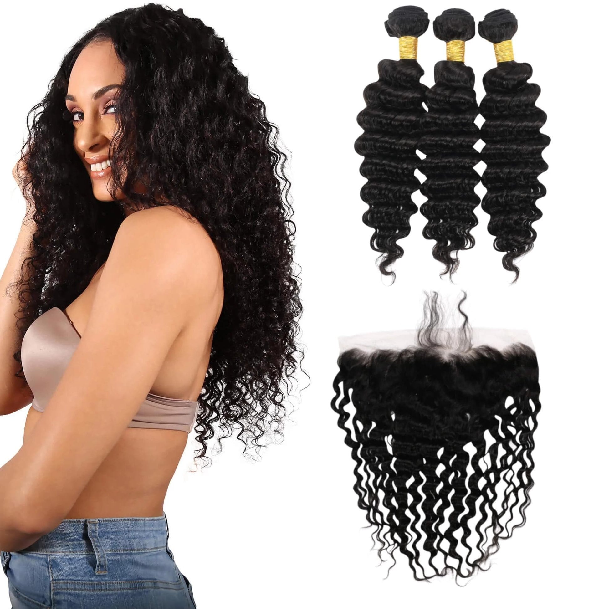 9A Grade Peruvian Virgin Hair Deep Wave - 3 Bundles + Deep Wave Frontal