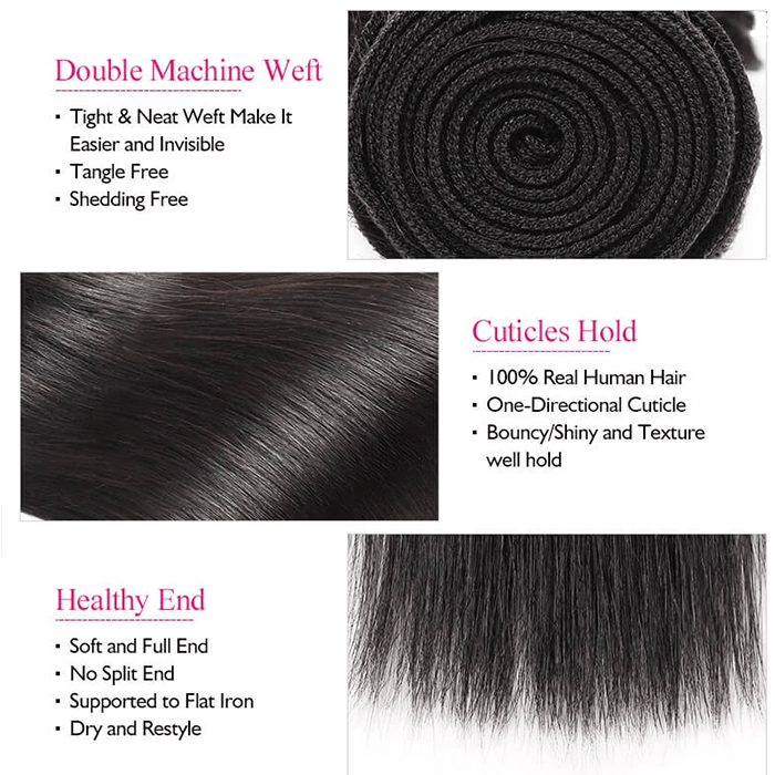 8A Grade Human Hair Straight 3 Bundles
