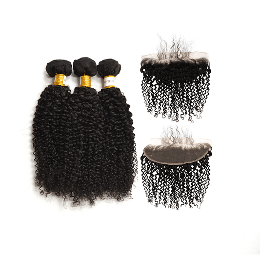 8A Grade Human Hair Kinky Curly - 3 Bundles + Curly Frontal