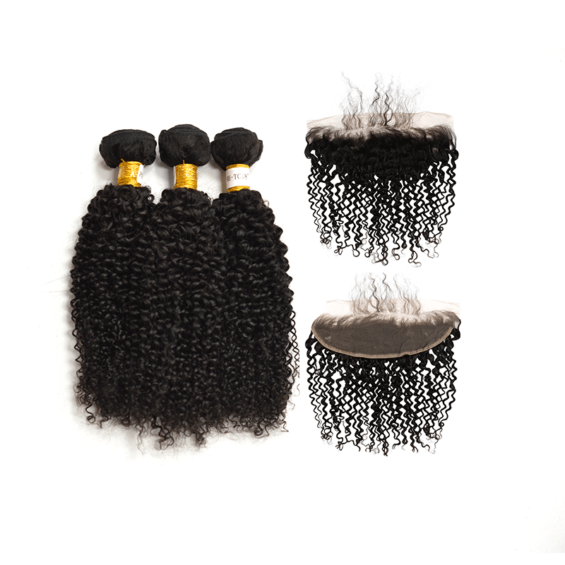 10A Peruvian Virgin Hair Kinky Curly - 3 Bundles + Curly Frontal