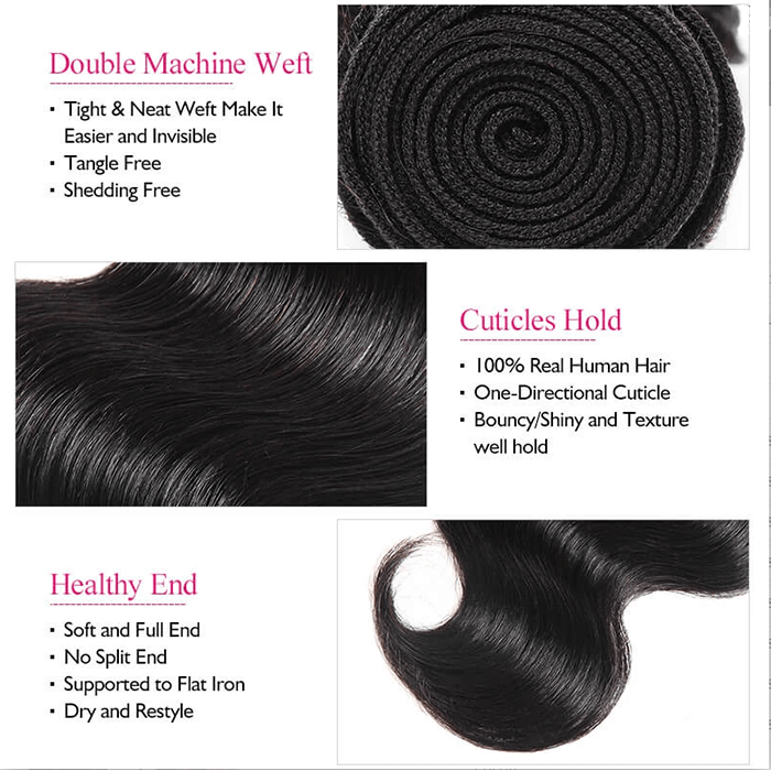 8A Grade Human Hair Body Wave - 3 Bundles + Body Wave Closure